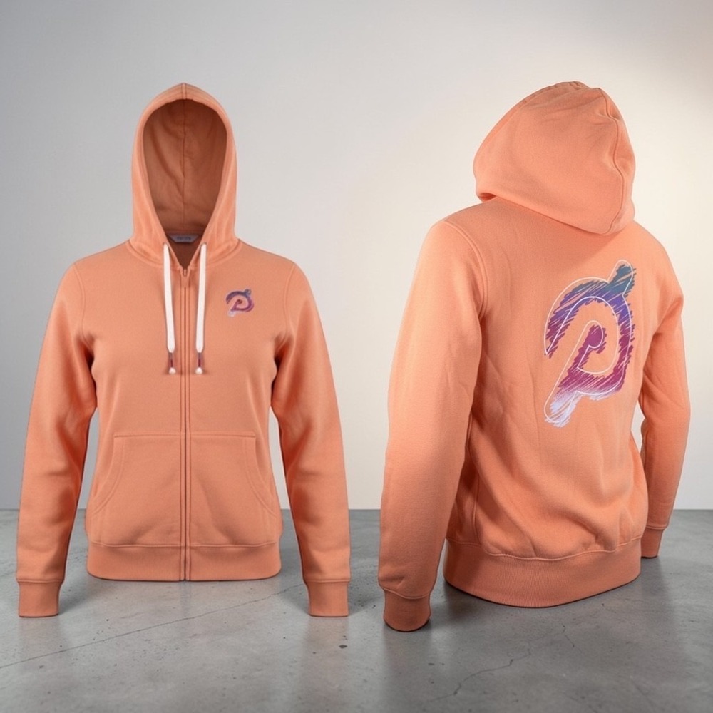 Peloton Zip Up Hoodie Womens XL Peach Coral Logo Full Zip Athleisure NWT